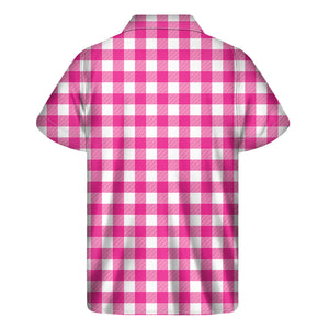 Hot Pink And White Buffalo Check Print Men's Short Sleeve Shirt