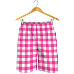 Hot Pink And White Buffalo Check Print Men's Shorts