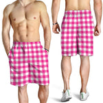 Hot Pink And White Buffalo Check Print Men's Shorts