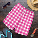 Hot Pink And White Buffalo Check Print Men's Shorts