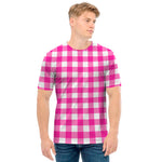 Hot Pink And White Buffalo Check Print Men's T-Shirt