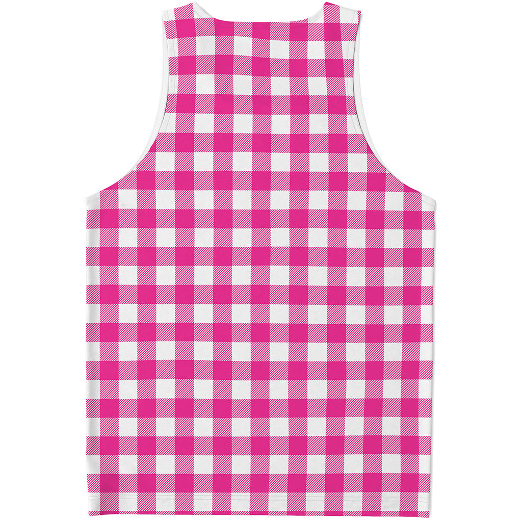 Hot Pink And White Buffalo Check Print Men's Tank Top