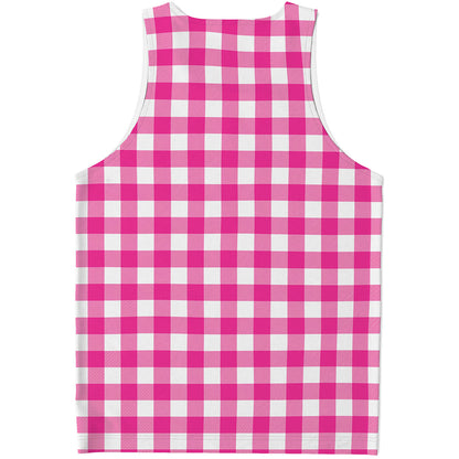 Hot Pink And White Buffalo Check Print Men's Tank Top
