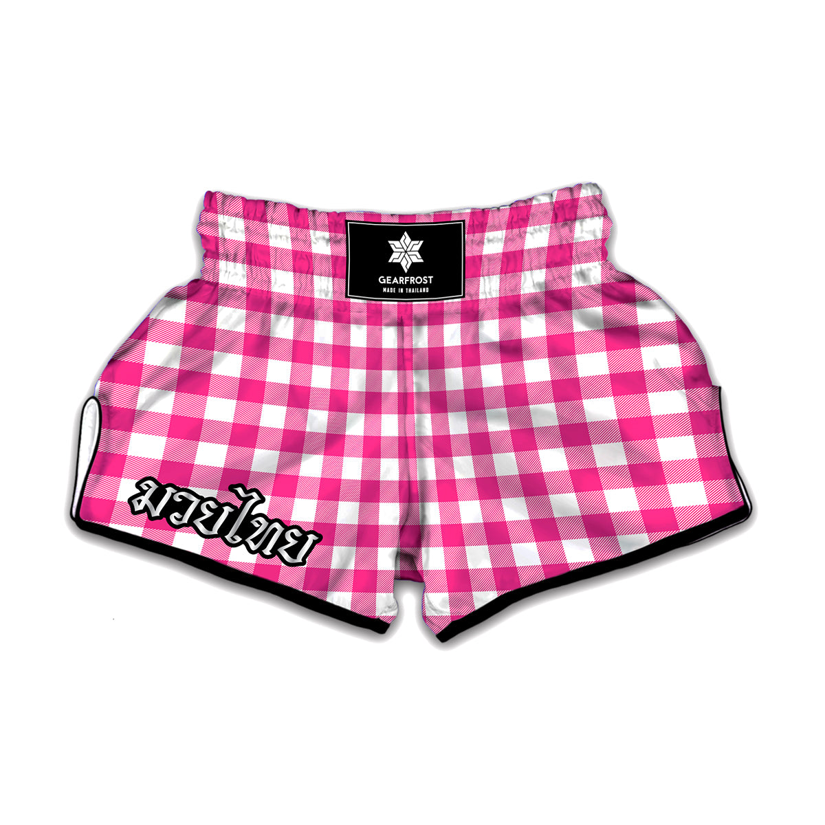 Hot Pink And White Buffalo Check Print Muay Thai Boxing Shorts