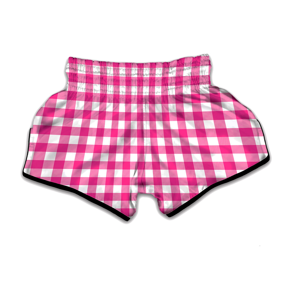 Hot Pink And White Buffalo Check Print Muay Thai Boxing Shorts