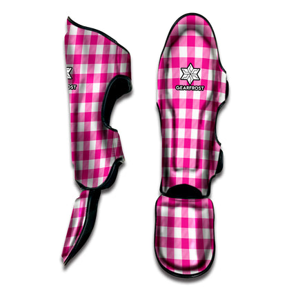 Hot Pink And White Buffalo Check Print Muay Thai Shin Guard