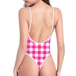 Hot Pink And White Buffalo Check Print One Piece High Cut Swimsuit