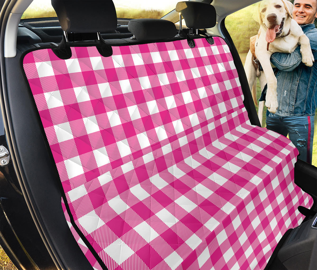 Hot Pink And White Buffalo Check Print Pet Car Back Seat Cover
