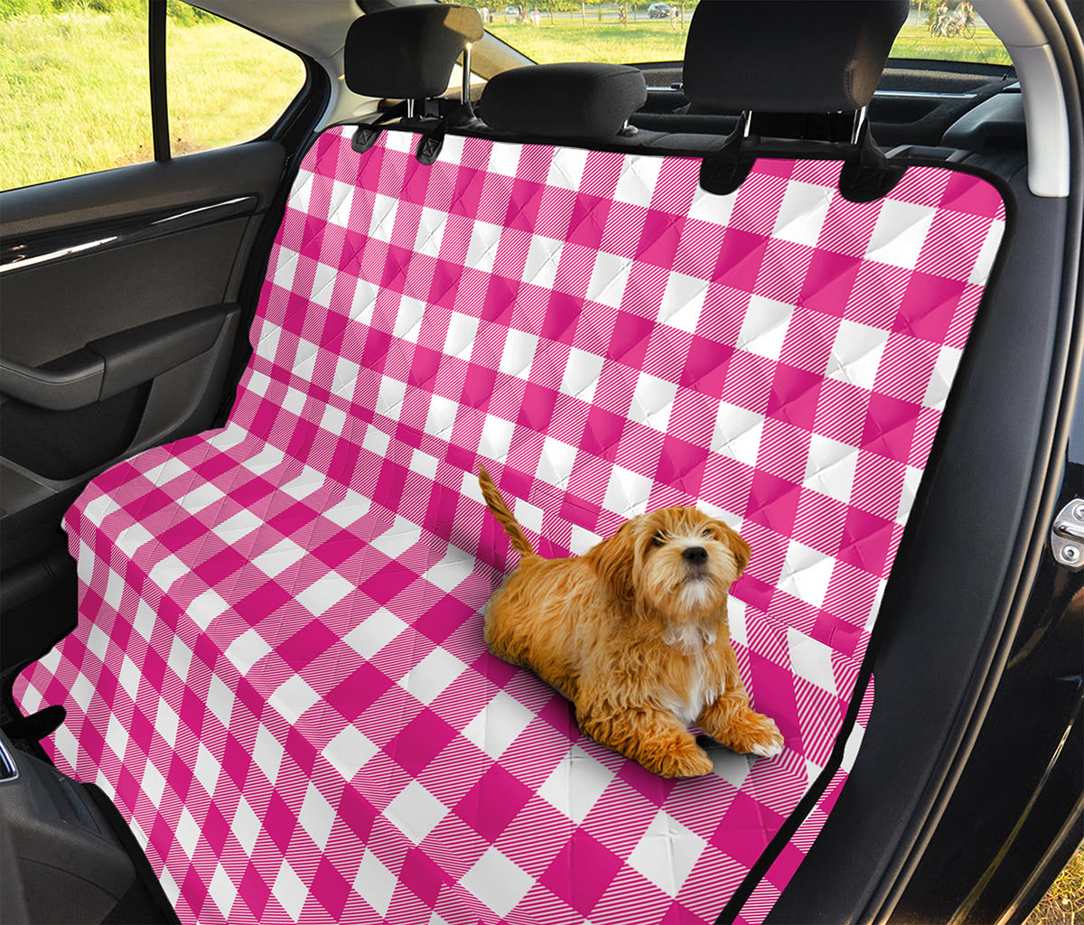Hot Pink And White Buffalo Check Print Pet Car Back Seat Cover