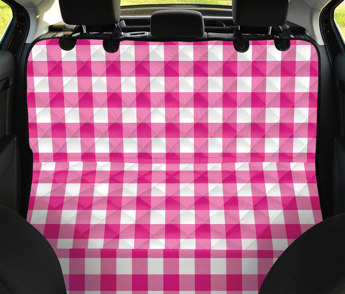 Hot Pink And White Buffalo Check Print Pet Car Back Seat Cover