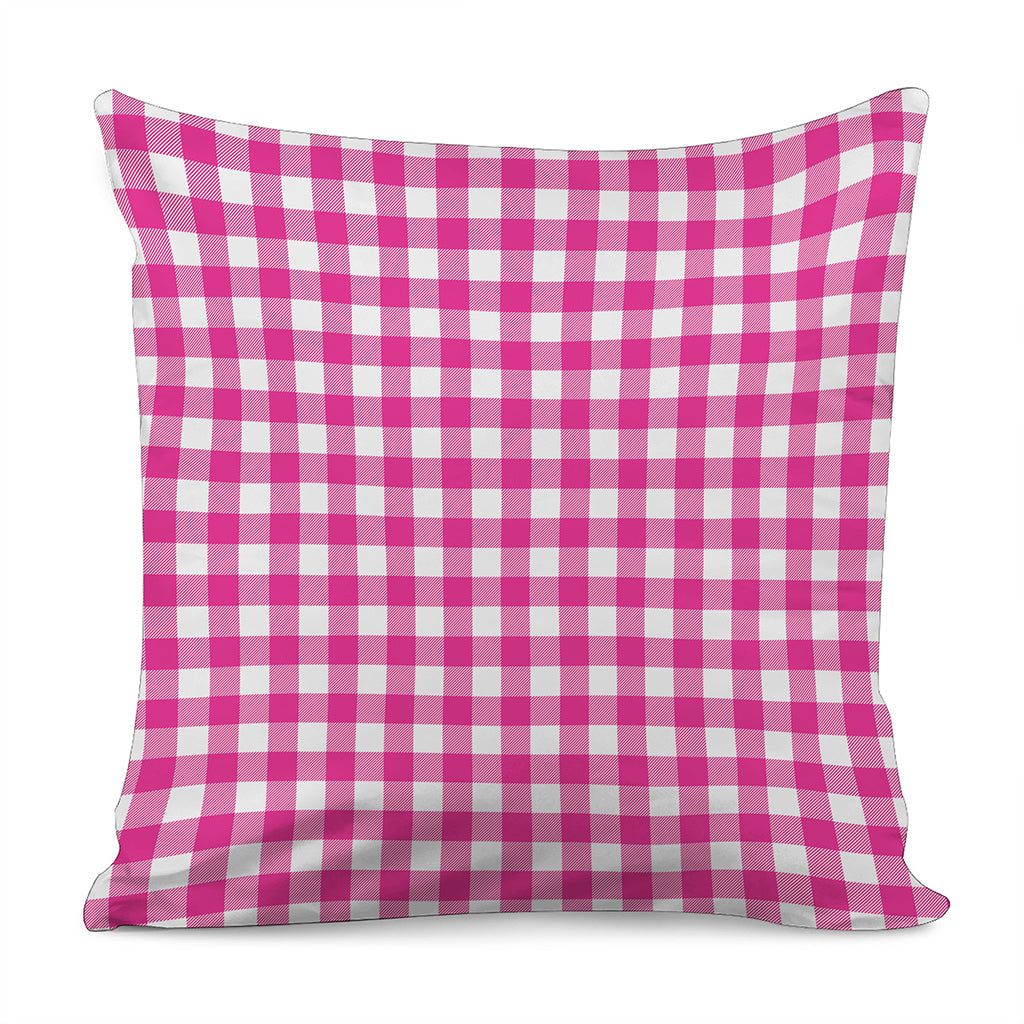 Hot Pink And White Buffalo Check Print Pillow Cover