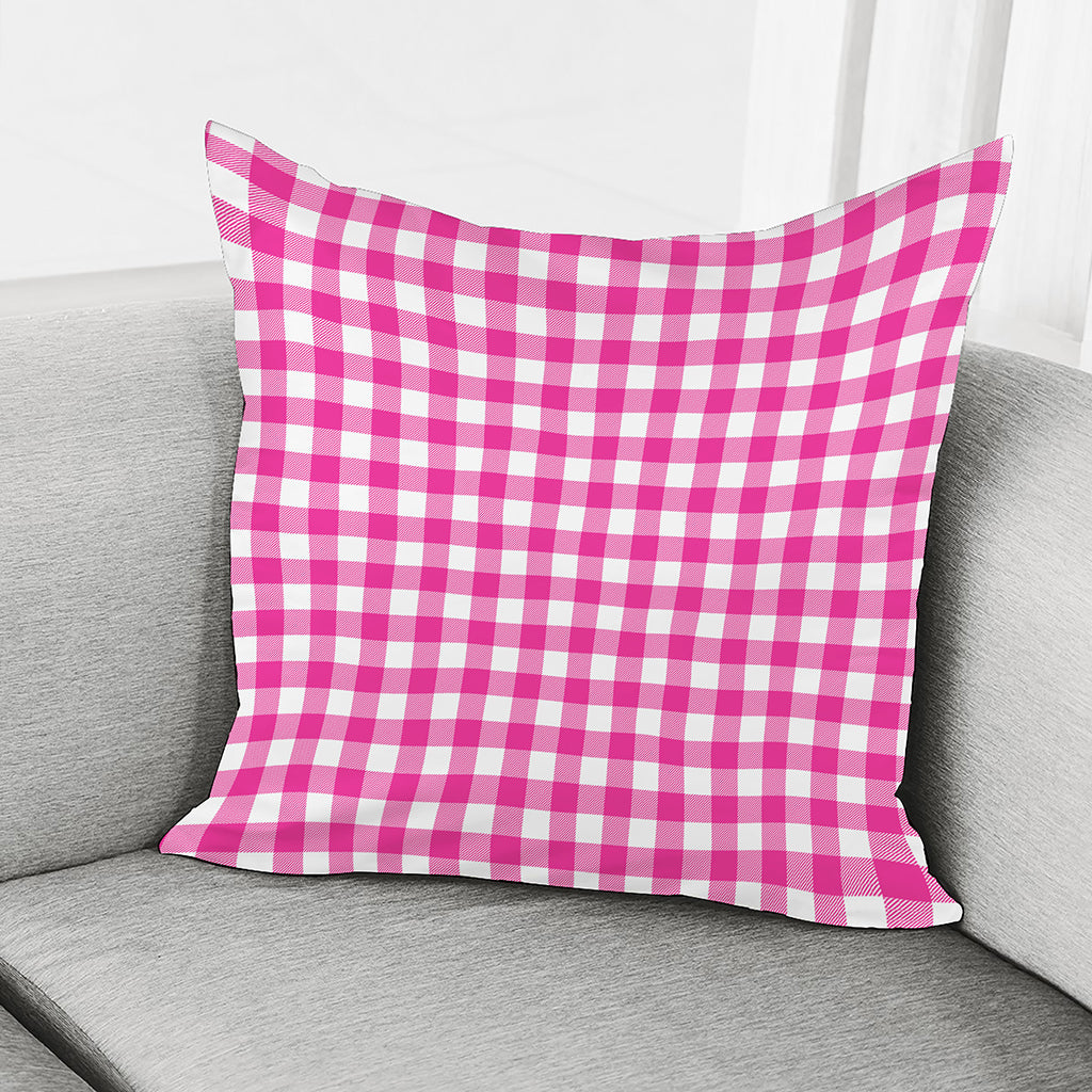 Hot Pink And White Buffalo Check Print Pillow Cover