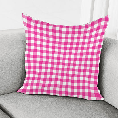 Hot Pink And White Buffalo Check Print Pillow Cover