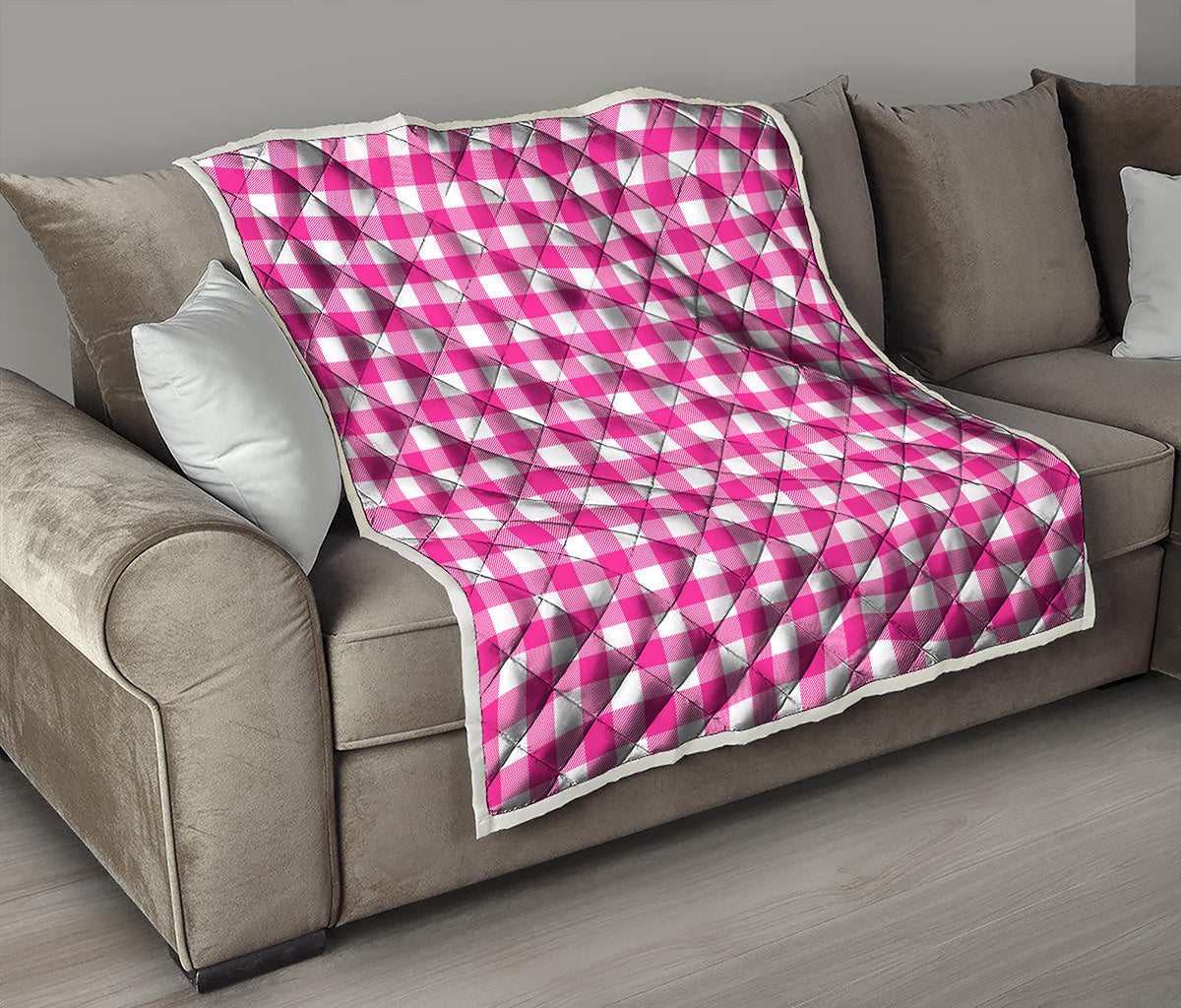 Hot Pink And White Buffalo Check Print Quilt