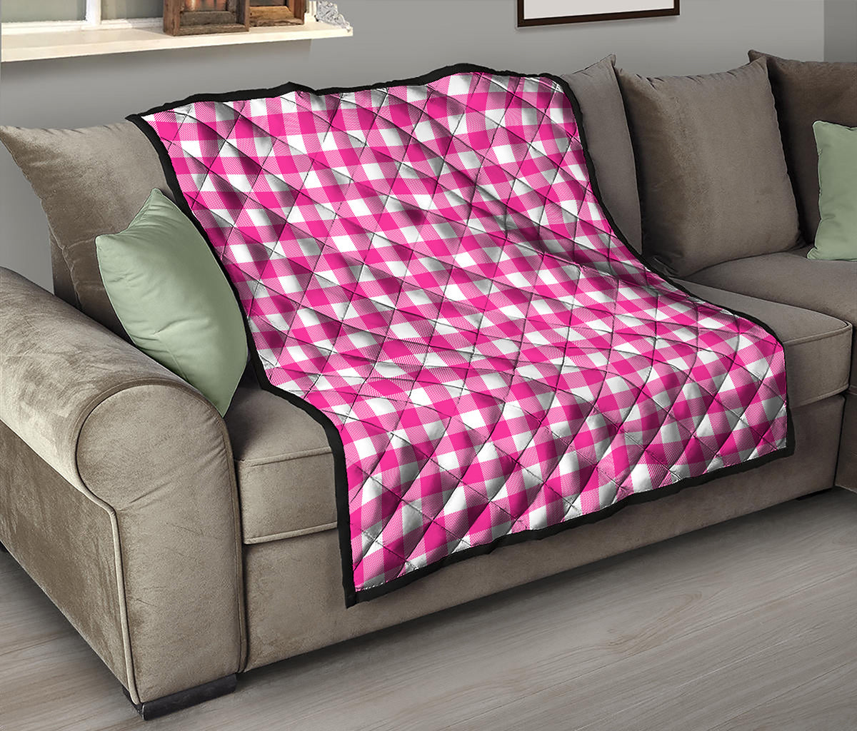 Hot Pink And White Buffalo Check Print Quilt
