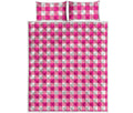 Hot Pink And White Buffalo Check Print Quilt Bed Set