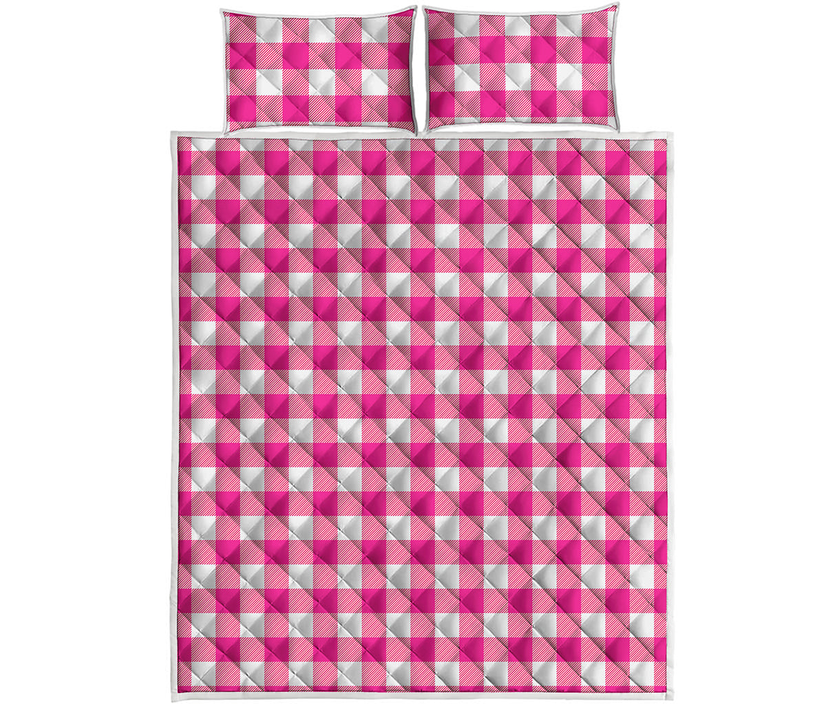 Hot Pink And White Buffalo Check Print Quilt Bed Set