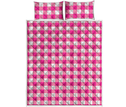 Hot Pink And White Buffalo Check Print Quilt Bed Set