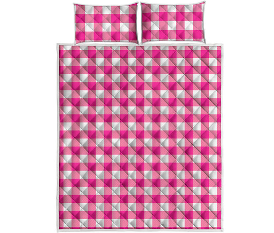 Hot Pink And White Buffalo Check Print Quilt Bed Set