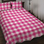Hot Pink And White Buffalo Check Print Quilt Bed Set