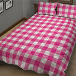 Hot Pink And White Buffalo Check Print Quilt Bed Set