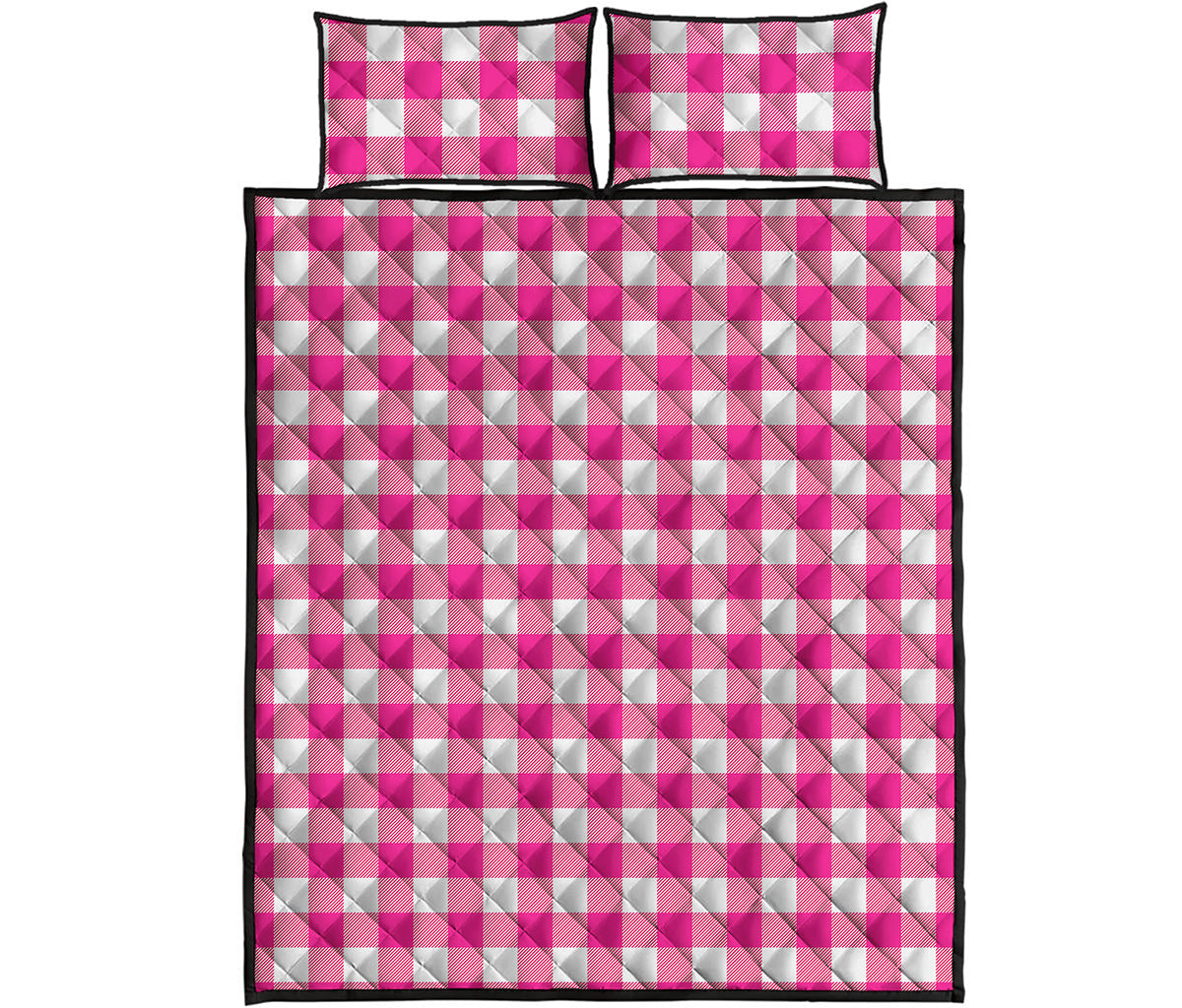 Hot Pink And White Buffalo Check Print Quilt Bed Set