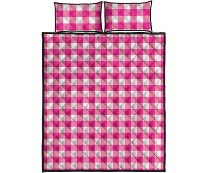 Hot Pink And White Buffalo Check Print Quilt Bed Set