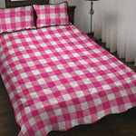 Hot Pink And White Buffalo Check Print Quilt Bed Set