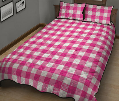 Hot Pink And White Buffalo Check Print Quilt Bed Set