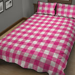 Hot Pink And White Buffalo Check Print Quilt Bed Set