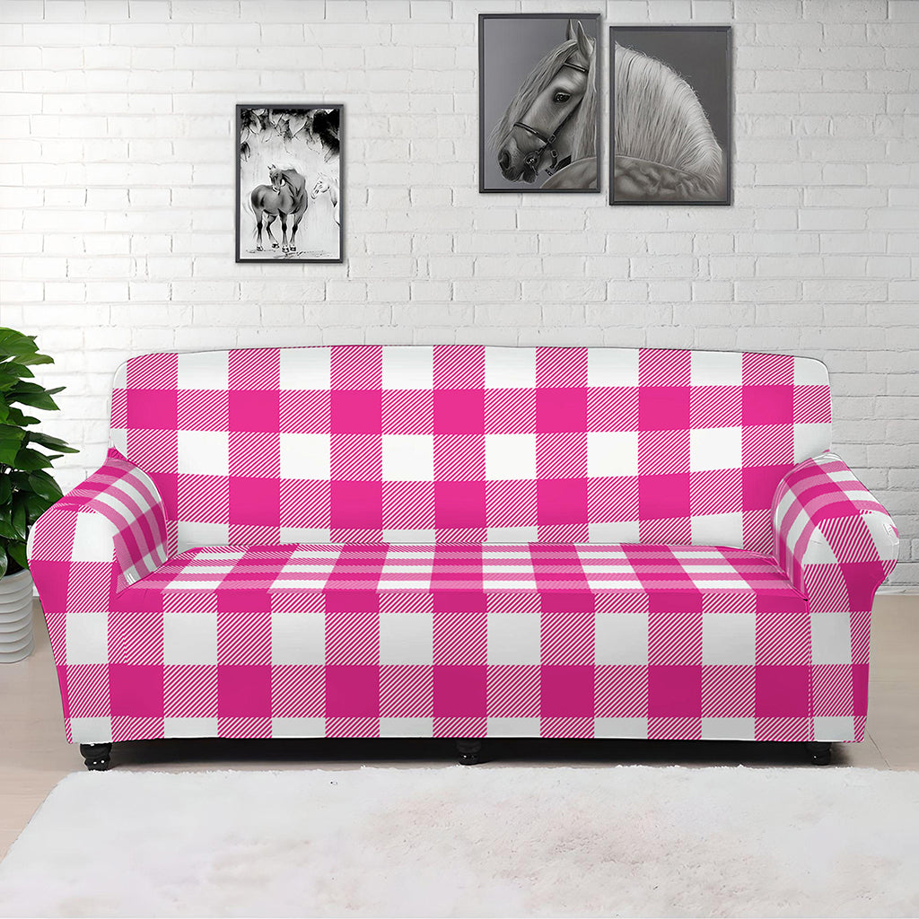 Hot Pink And White Buffalo Check Print Sofa Cover