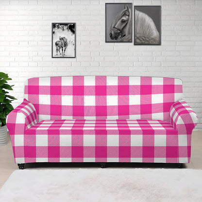 Hot Pink And White Buffalo Check Print Sofa Cover