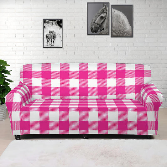 Hot Pink And White Buffalo Check Print Sofa Cover