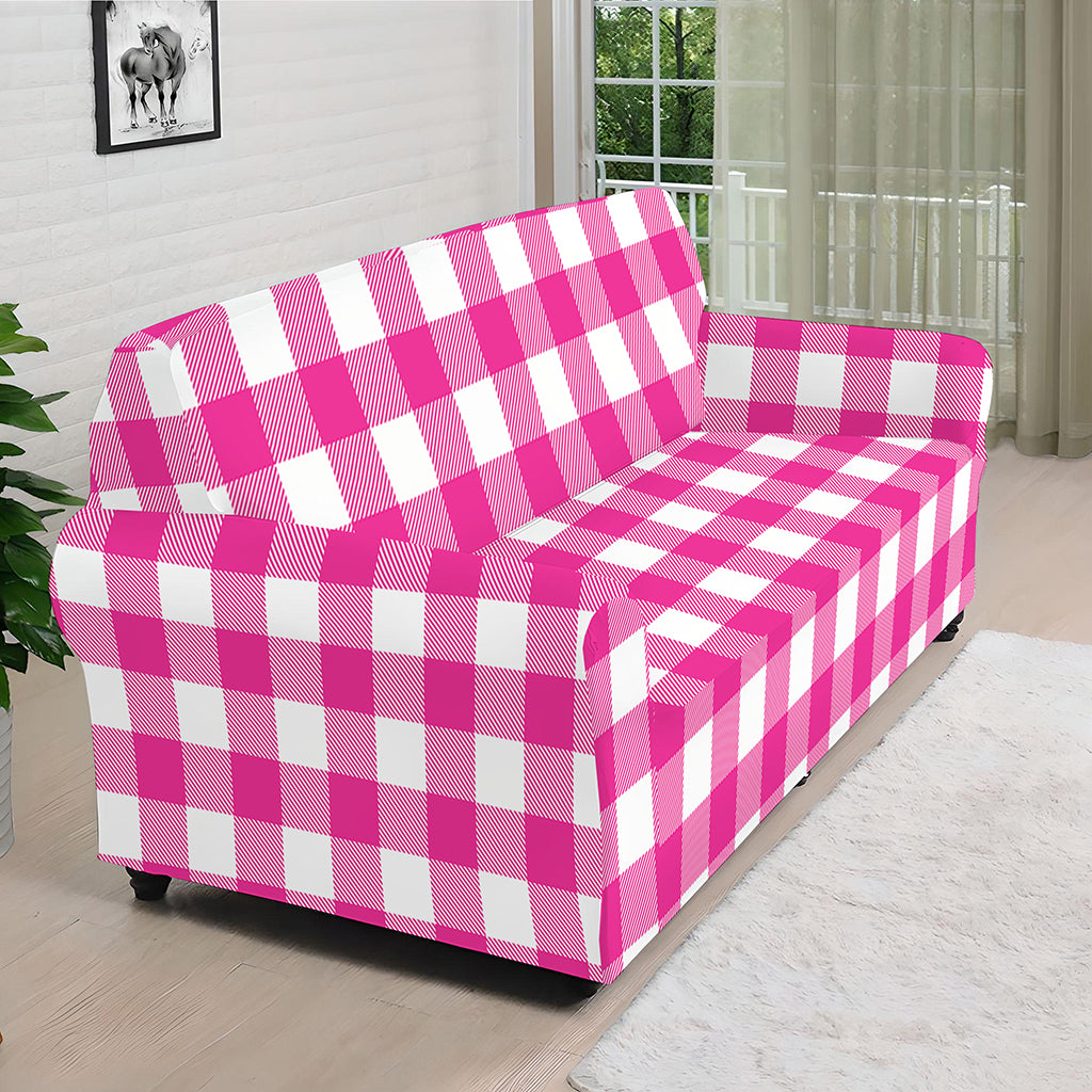 Hot Pink And White Buffalo Check Print Sofa Cover