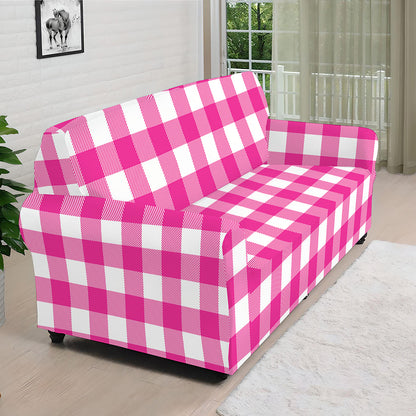 Hot Pink And White Buffalo Check Print Sofa Cover