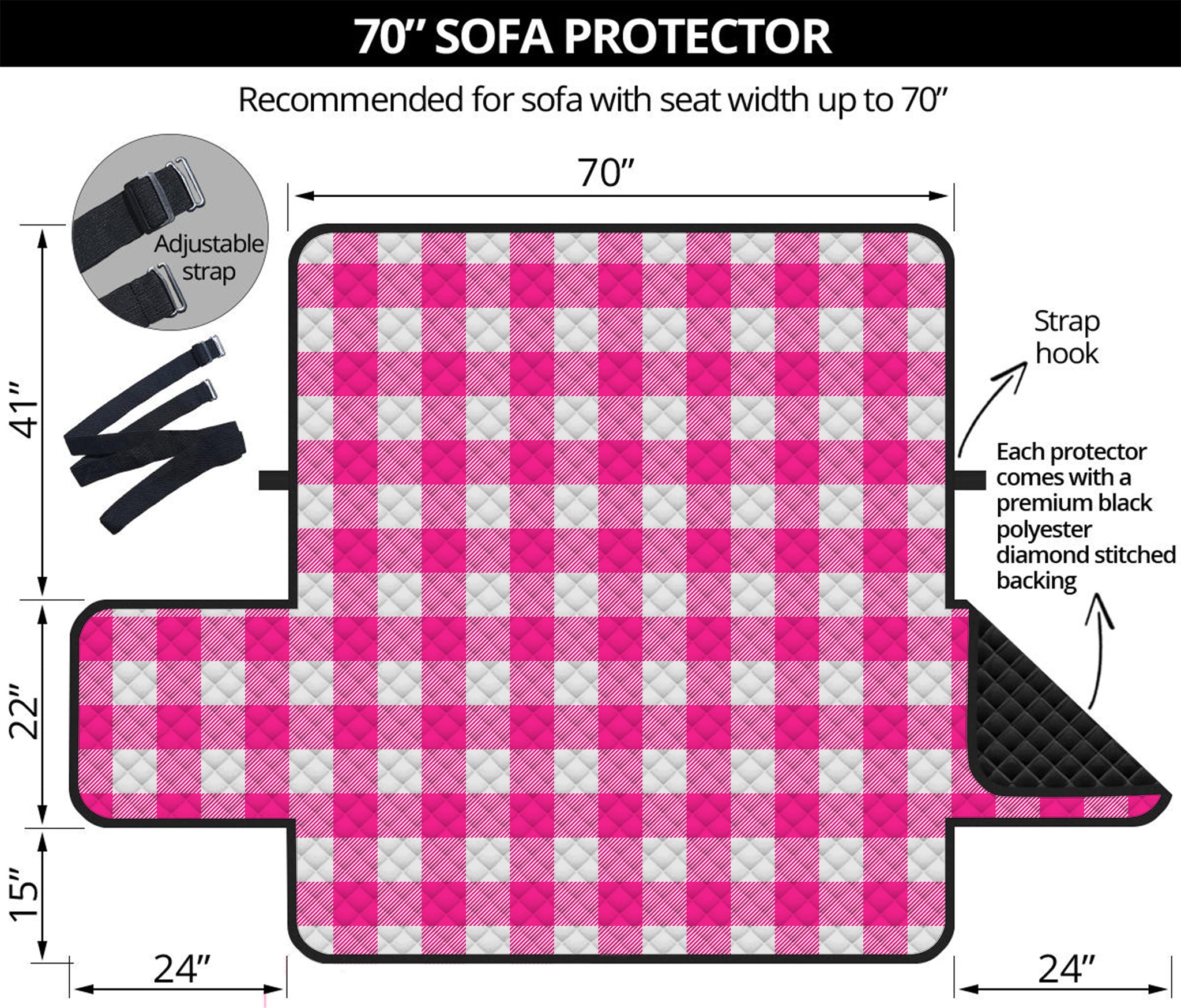 Hot Pink And White Buffalo Check Print Sofa Protector