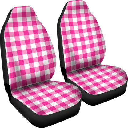 Hot Pink And White Buffalo Check Print Universal Fit Car Seat Covers