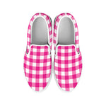 Hot Pink And White Buffalo Check Print White Slip On Shoes