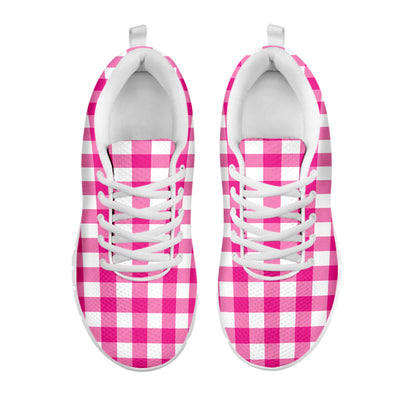 Hot Pink And White Buffalo Check Print White Sneakers