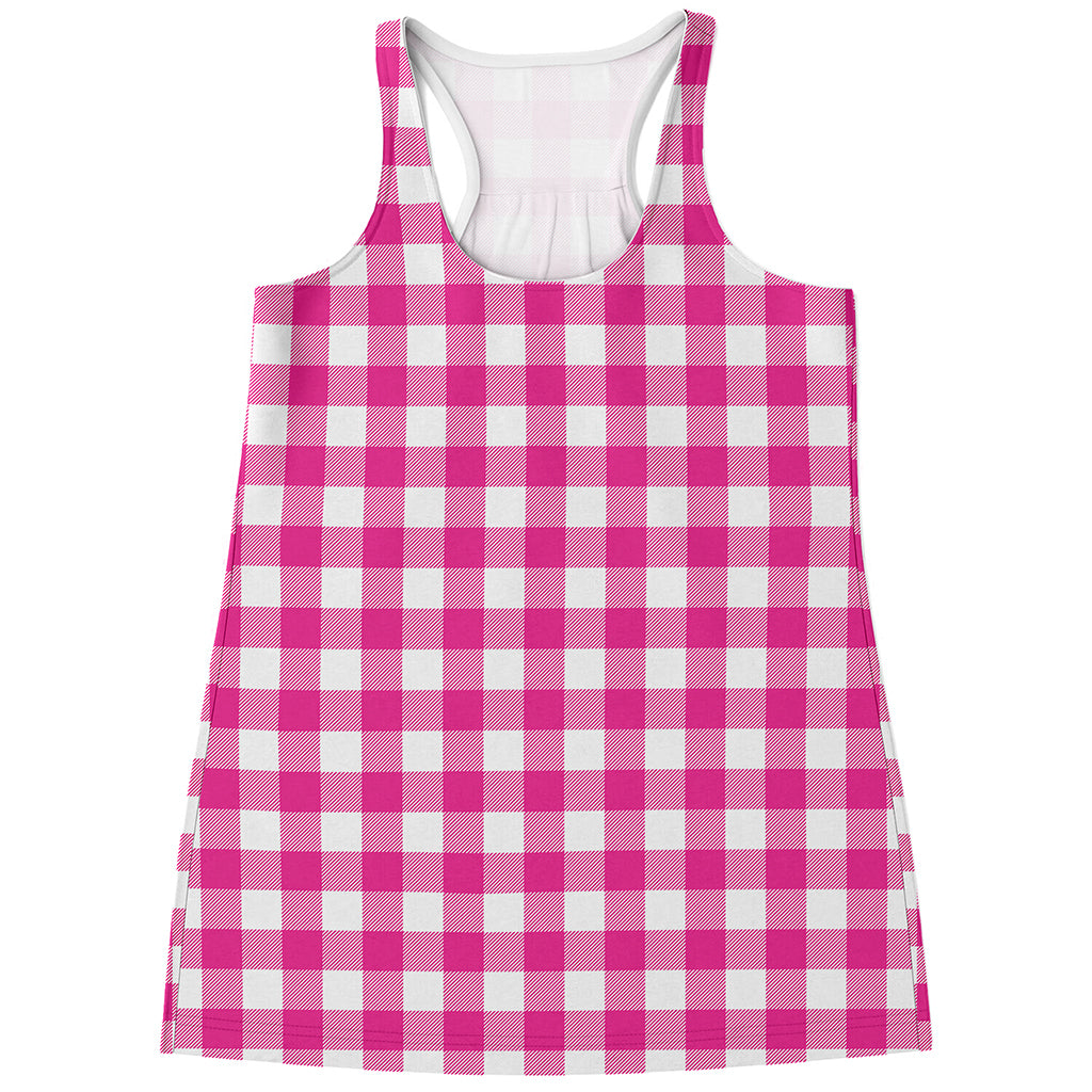 Hot Pink And White Buffalo Check Print Women's Racerback Tank Top