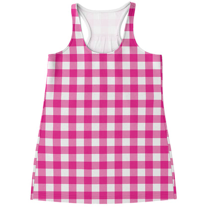 Hot Pink And White Buffalo Check Print Women's Racerback Tank Top