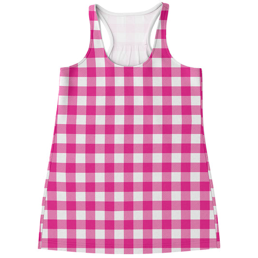 Hot Pink And White Buffalo Check Print Women's Racerback Tank Top