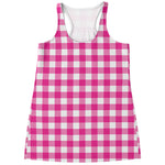 Hot Pink And White Buffalo Check Print Women's Racerback Tank Top