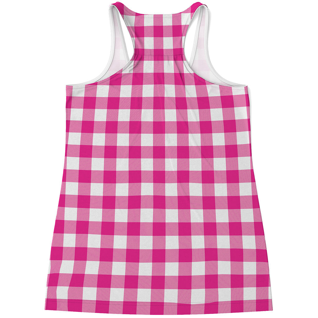 Hot Pink And White Buffalo Check Print Women's Racerback Tank Top