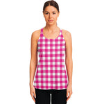 Hot Pink And White Buffalo Check Print Women's Racerback Tank Top