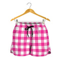 Hot Pink And White Buffalo Check Print Women's Shorts