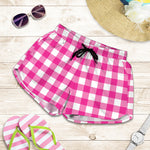 Hot Pink And White Buffalo Check Print Women's Shorts
