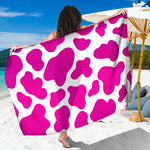 Hot Pink And White Cow Print Beach Sarong Wrap