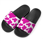 Hot Pink And White Cow Print Black Slide Sandals