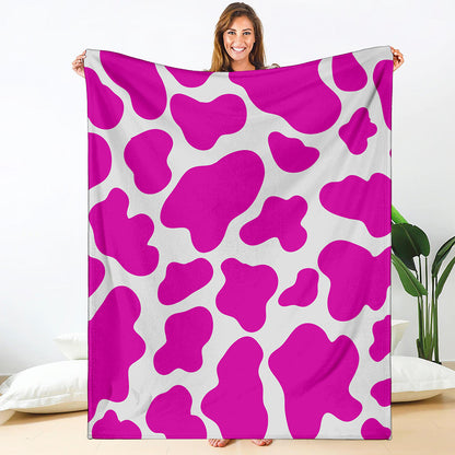 Hot Pink And White Cow Print Blanket